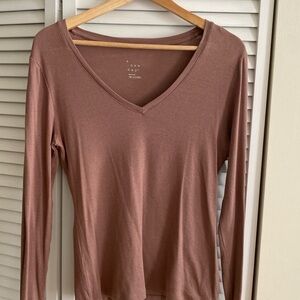 Ribbed Long sleeved V Neck Top